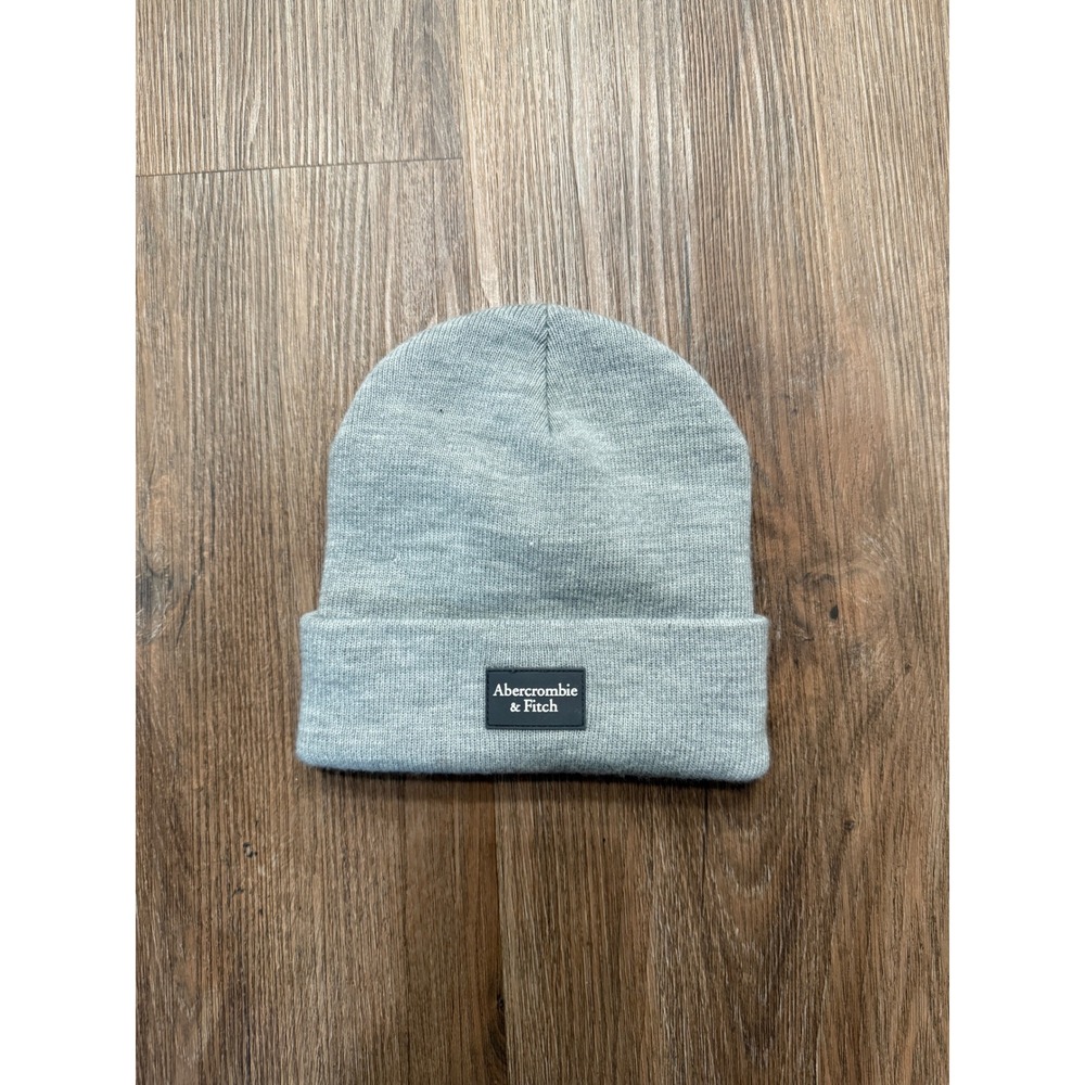 Abercrombie & Fitch Gray Cuffed Logo Patch Knit Beanie Hat 314621770